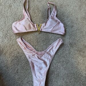 Pink Bikini Set with Gold Accent